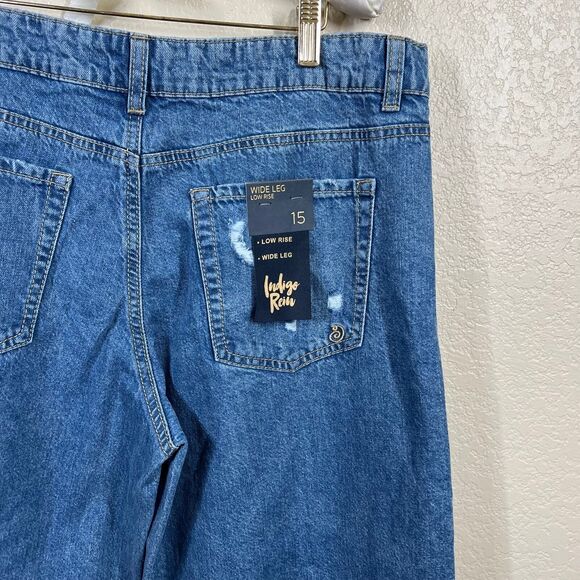 Indigo Rein Blue denim jeans low rise jeans size 15 baggy wide leg hippie retro - Picture 14 of 14